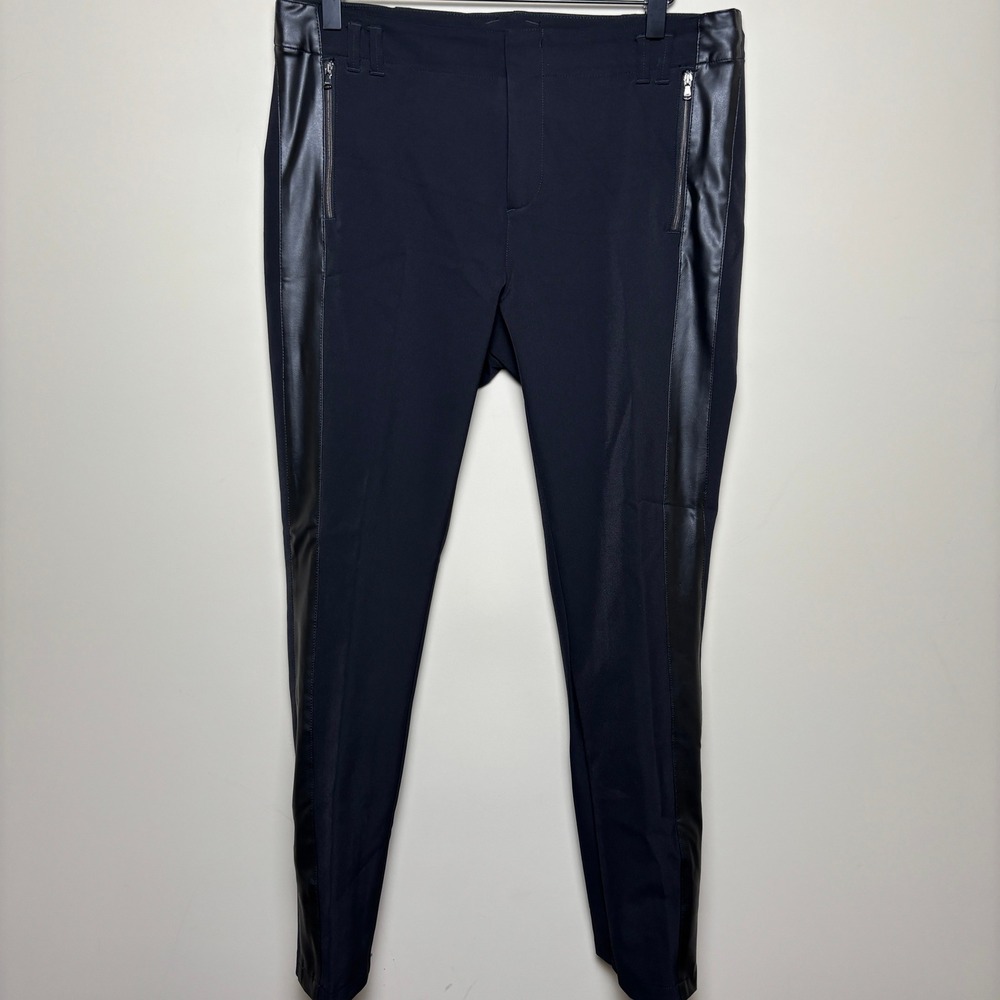 Vanilla Black Faux Leather Side Panel Zip Pocket Skinny Moto Pants Womens 40